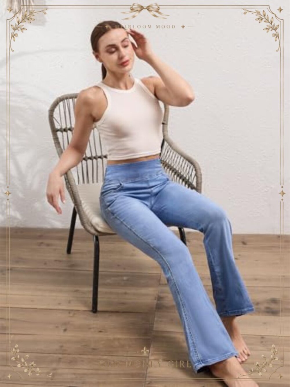Pull On Flare Jeans High Waisted Stretchy Tummy Control Boot Cut Skinny - Picture 2 of 6